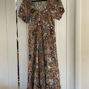 MELLODAY Floral Maxi Dress - Orange and Black